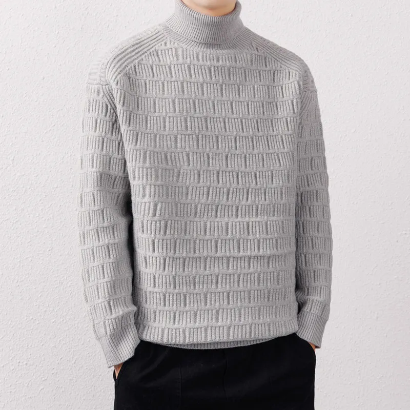 

Мужской утепленный вязаный свитер с высоким воротником, люксовое качество, зимняя базовая одежда, повседневный пуловер с длинным рукавом, шерстяная рубашка
