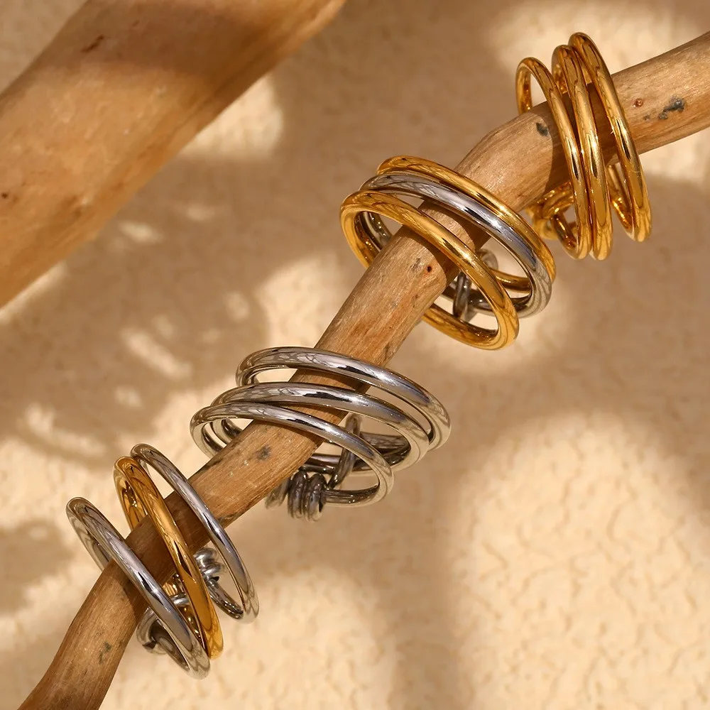 Color Mix Dual Tone Multi-layer Circle Stainless steel Women's Ring Trendy Fashion Daily Versatile Jewelry
