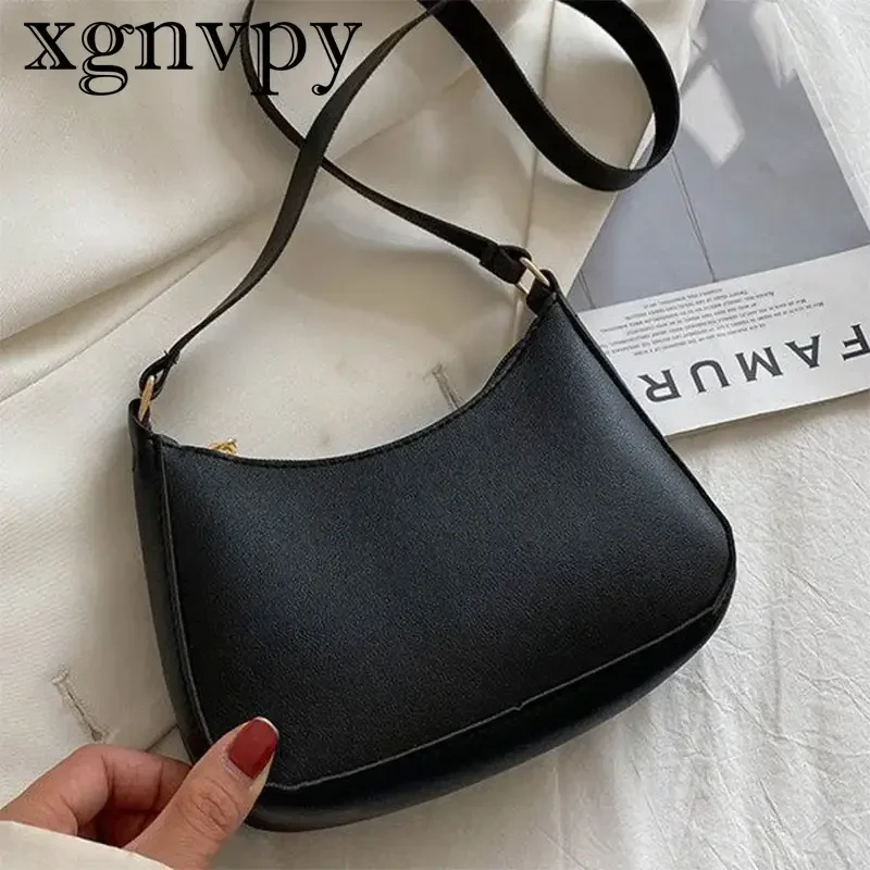 xgnvpy Women's Fashion Handbag Vintage Solid Color PU Leather Shoulder Bag Casual Hobo Style Gift for Her