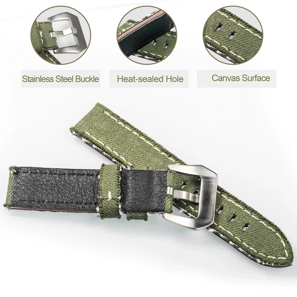 Hemsut Canvas Watch Bands Quick Release Premium Denim Green Two Pieces Watch Straps Matt Steel Buckle 20mm 22mm 24mm