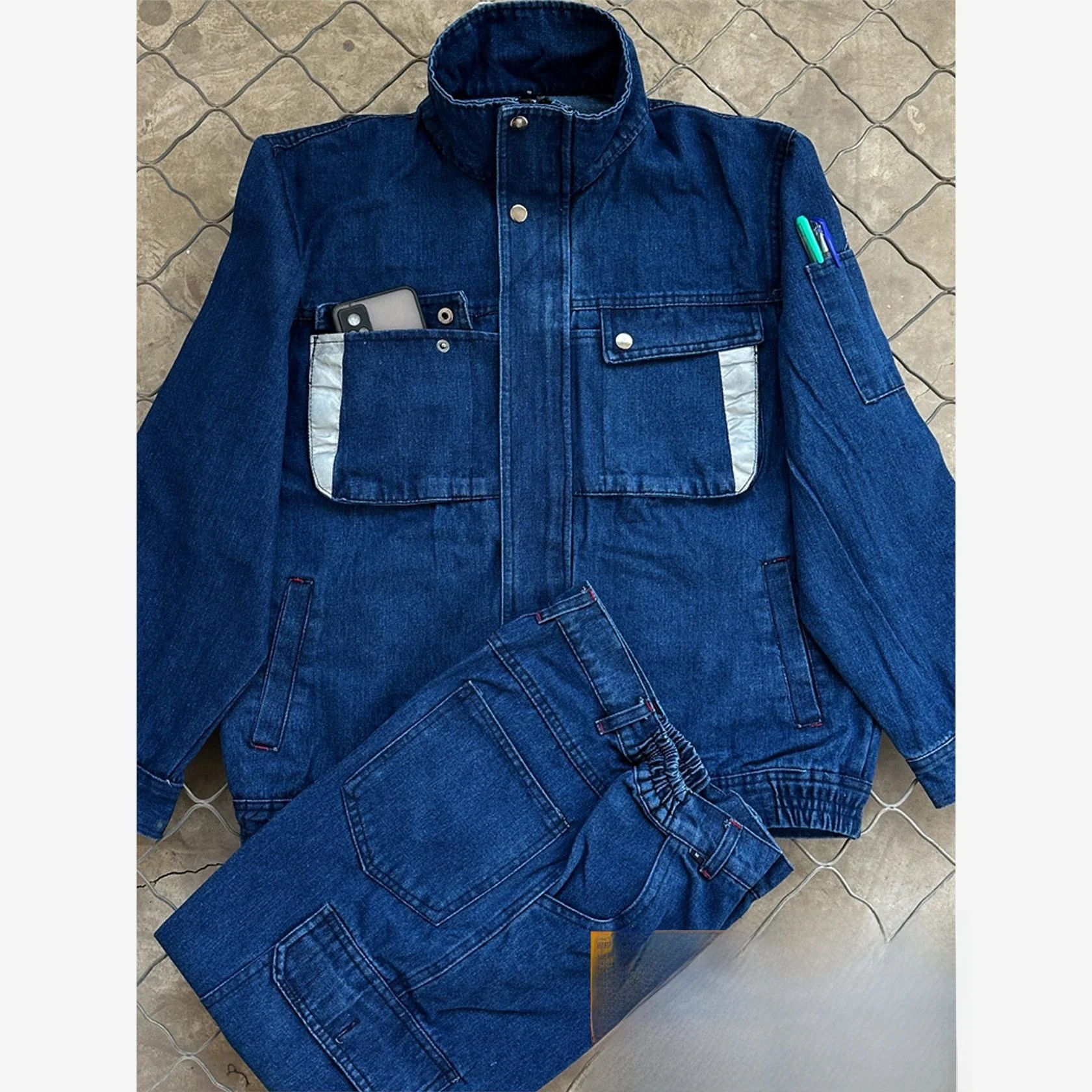 Thiened Pure Cotton Work orm Set for Men's Denim Workwear Anti-Scalding Double Layer  Welding Protective Suit