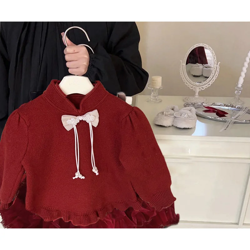 ملابس الأطفال الفتاة Sweater2024 شتاء جديد النمط الغربي الشمال نمط الطفل قاعدة سترة الطفل