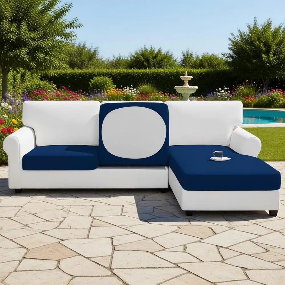 

100% водонепроницаемый комплект из 3-х чехлов для секционного дивана с оттоманкой (2-местный + 1-местный с оттоманкой, темно-синий)