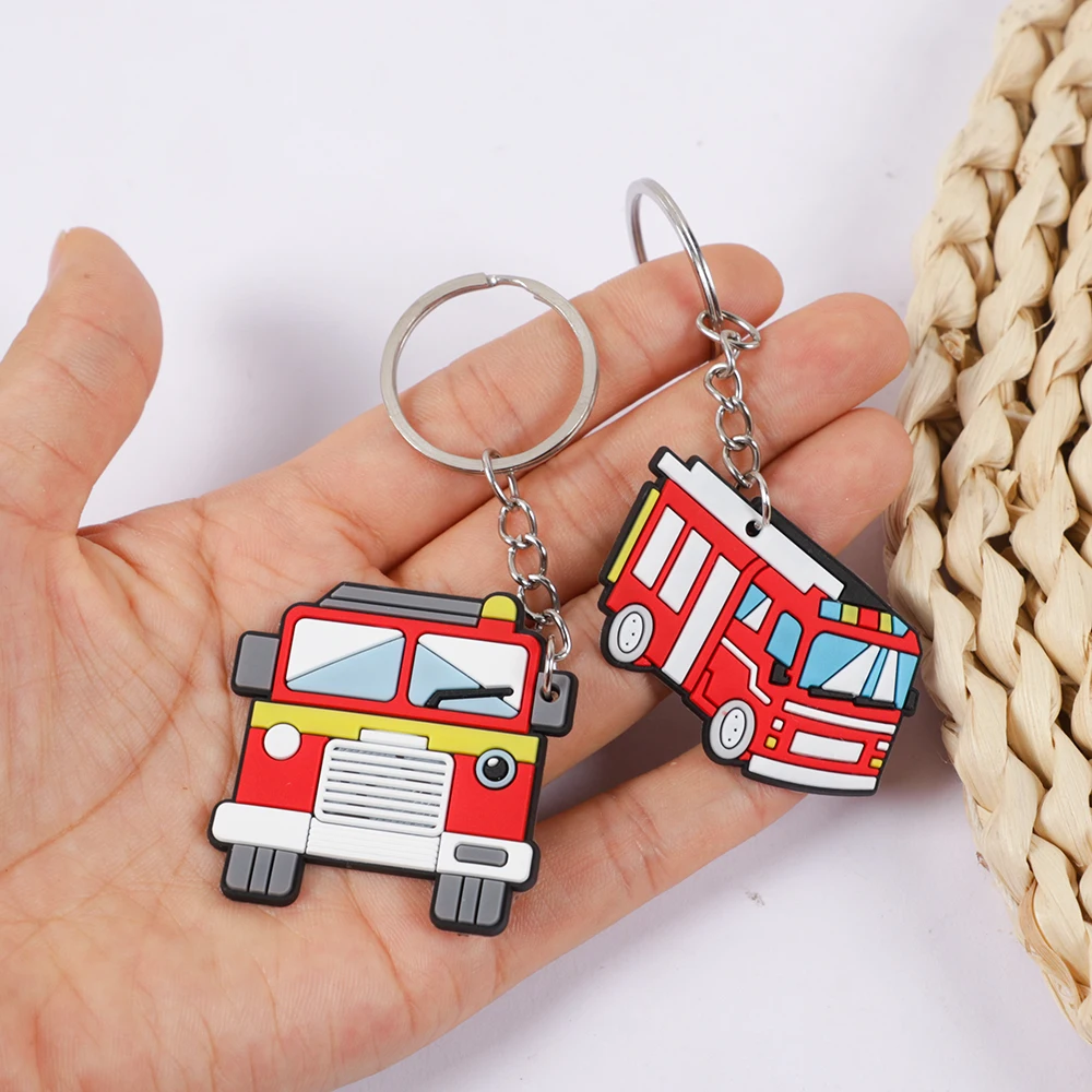 12Pcs Cartoon Firefighter Theme Party Gift Fire Truck PVC Keychains Toy for Kids Birthday Party Favors Pinata Fillers Goodie Bag