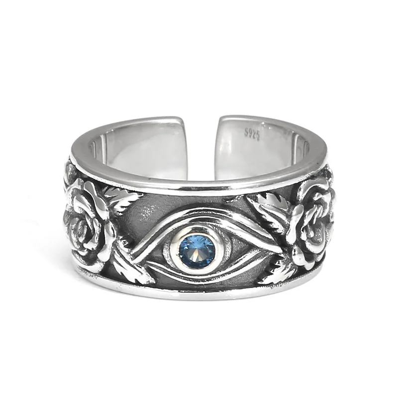 Sterling silver eye of horus ring men's personality retro all-known single ring rose open silver ring