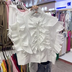 OCEANLOVE Ruffles Palace Style Shirts&blouses Women Tops Solid Spring Summer Vintage Blusas Mujer Korean Fashion Sweet Camisas