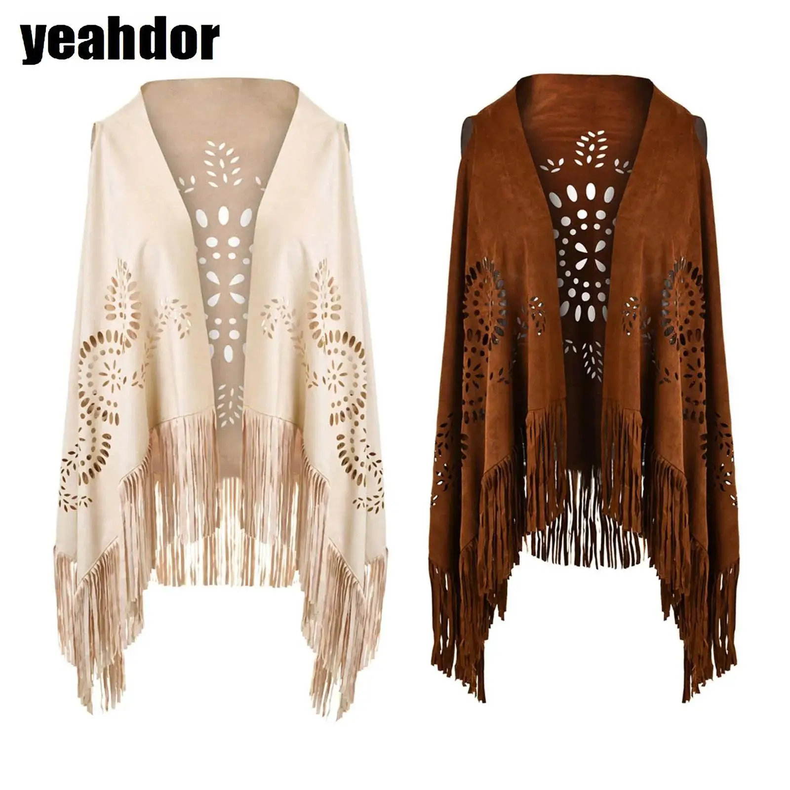 

Women All-matched Cloak Cape Solid Color Fringe Tassels Asymmetric Hem Open Front Wrap Shawl for Outings Party Work Daily Wear