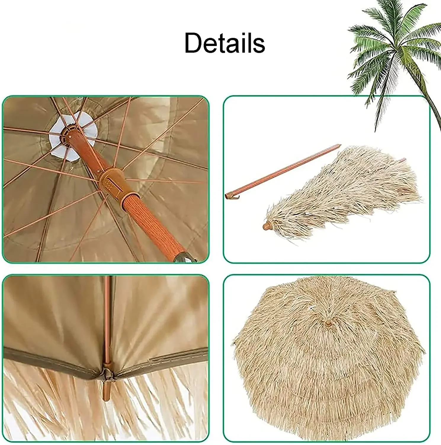 2026 2026 Outdoor Table Umbrella, Straw Top with Sun-Resistant Fabric, Tilt & Triangular Base, for Patio