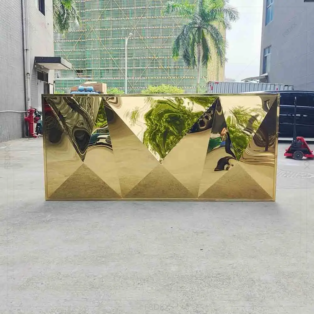 

FSDKX Luxury Wedding Banquet Center Stainless Steel Gold Curved Cocktail Circle Bar Counter Hotel Bar Table for Event