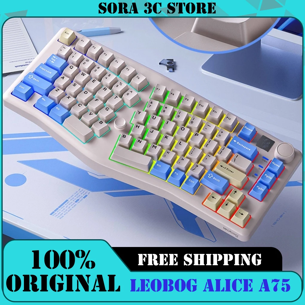 LEOBOG Alice A75 Mechanical Keyboard Hot Swappable Tri Mode Wireless Keyboard Split Layout RGB for PC Mac Office E-Sports Games