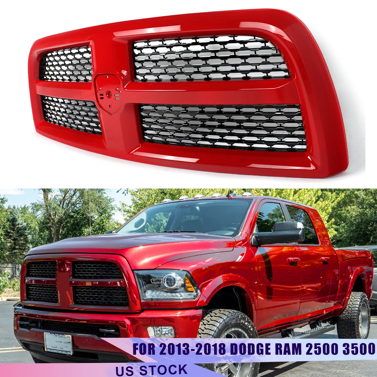 

Flame Red Car Front Grill Flame for Dodge RAM 2500 3500 Laramie 2013-2018 Black Honeycomb Mesh Grid Grills Front Bumper Grille