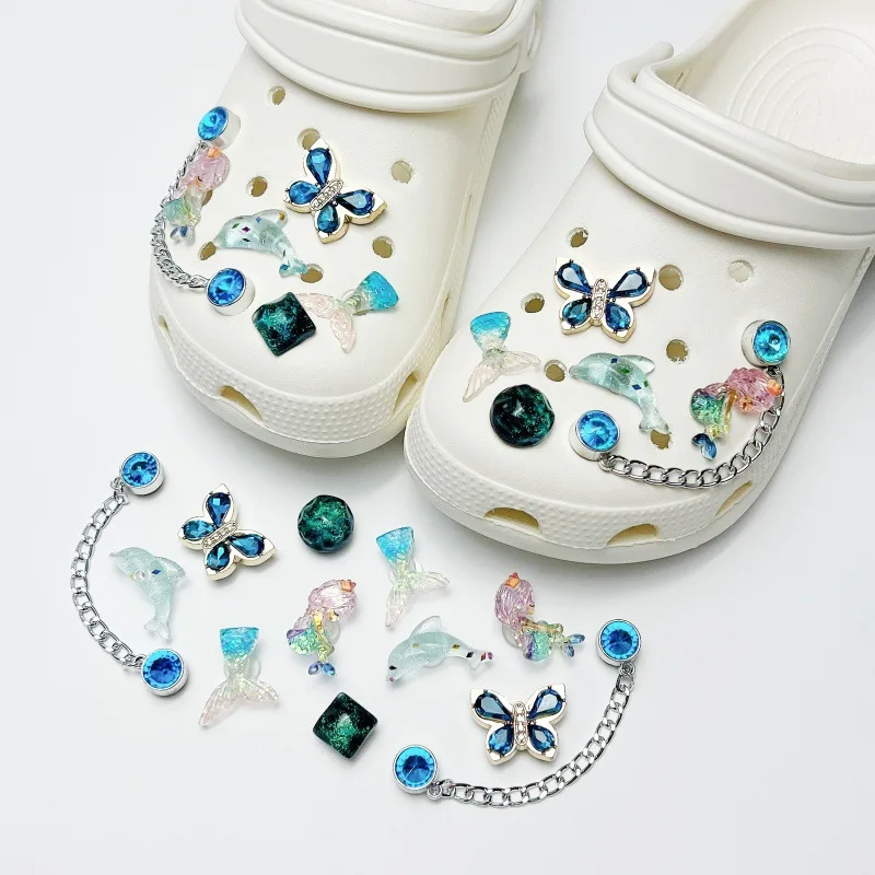 Butterfly Fashion Mermaid Chain Shoe Charms For Clogs Hole Bubble Slides Sandals Removable Shoe Decoration Accessorie Gifts