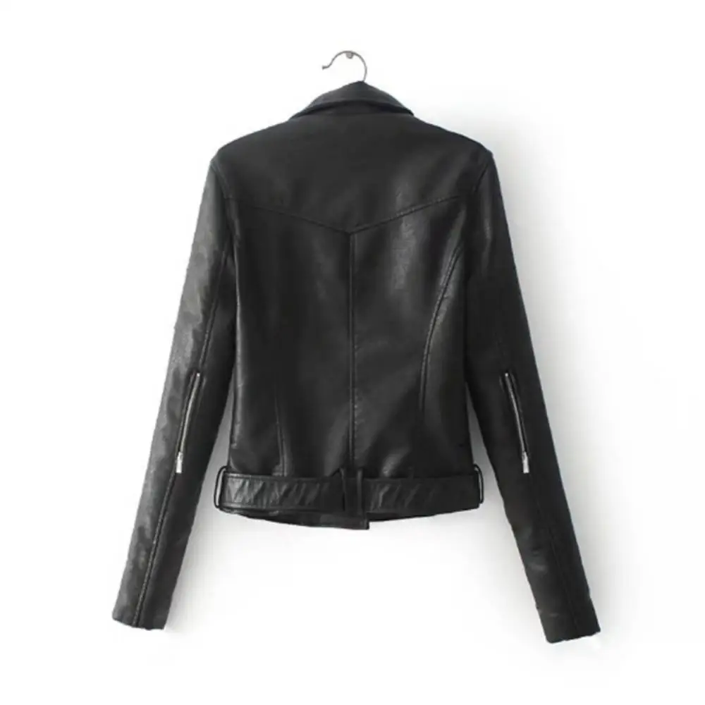 Solid Color Jacket Women 2023 Spring Faux Leather Lapel Motorcycle Jacket Long Sleeve Zip Up Coat Top women