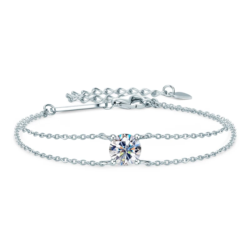 Lnngy 6,5 mm 1 Karat Moissanit-Armband, 925er Sterlingsilber, zertifizierte Doppelketten-Armbänder für Frauen, Charm-Hochzeitsschmuck, Geschenk – Detail 12