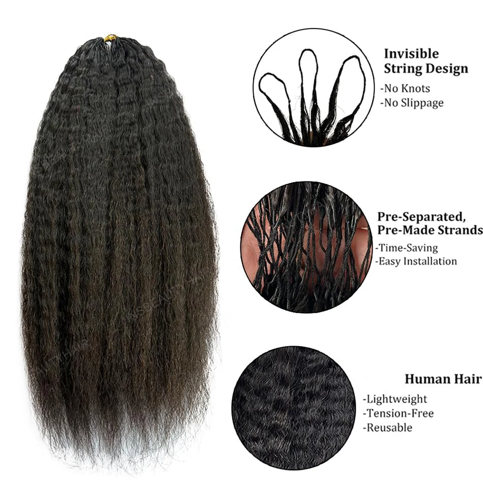 Afro Kinky Straight Feather Crochet Human Hair Knotless Pre-Separated Crochet Hair Extensions for Women Black Hair Extensions