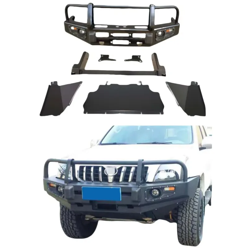 

New Condition for Toyota Prado FJ120 Front Bumper Easy Installation Steel Material with Fog Light Cutouts for Upgrade