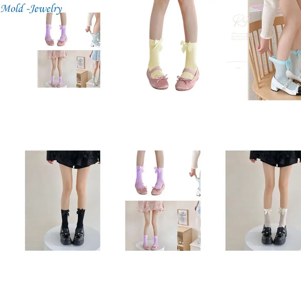 

69HB Breathable Thin Ice Silk Socks Women Japanese Candy Color Bowknot Ankle Socks