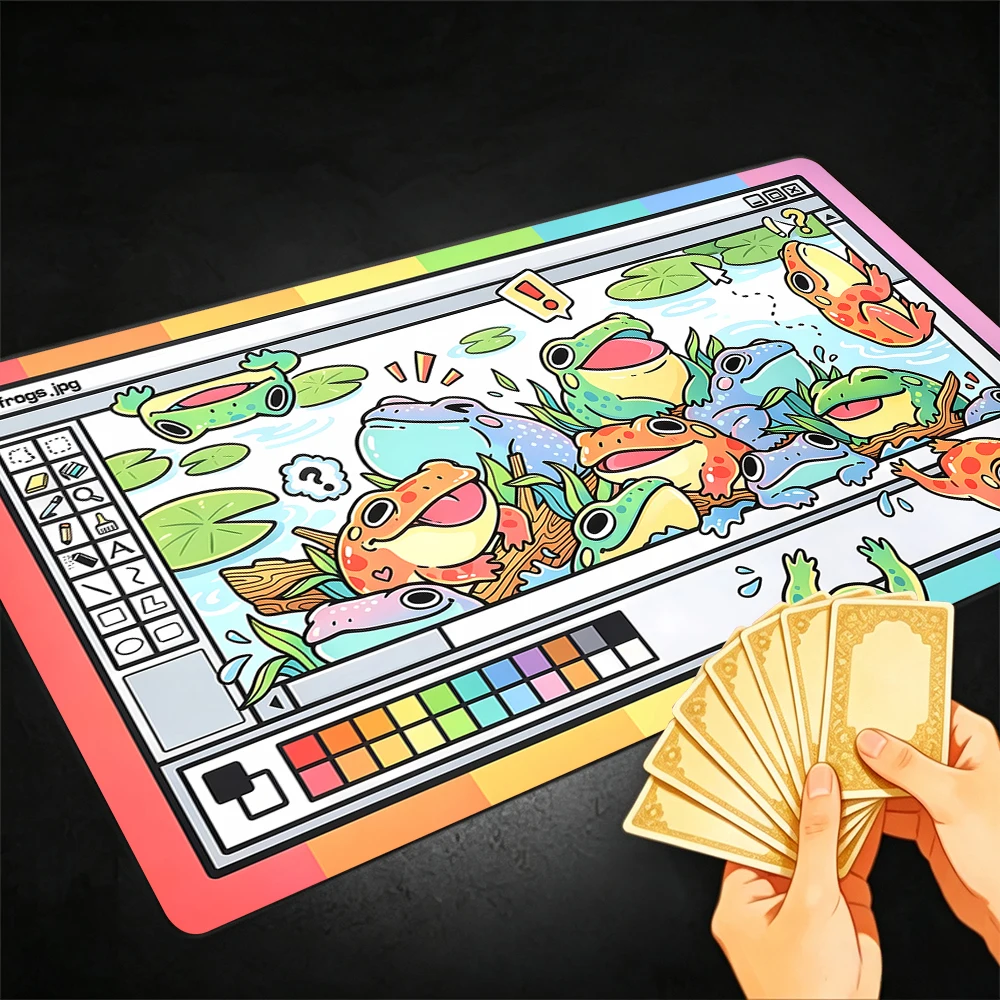 Cute colorful frog design TCG Playmat Magic Playmat Gathering Gaming Mat Stitched Edge Anti-slip base 60X35cm Trading Card Game