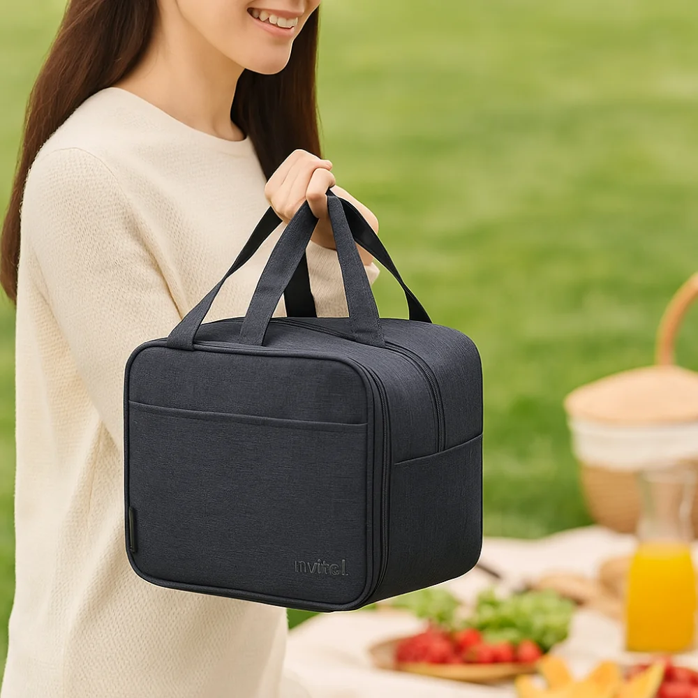 

Fashion Foldable Insulated Bag Double Layer Large Capacity Thermal Lunch Box Leak-Proof Waterproof Cooler Lunch Handbag Office