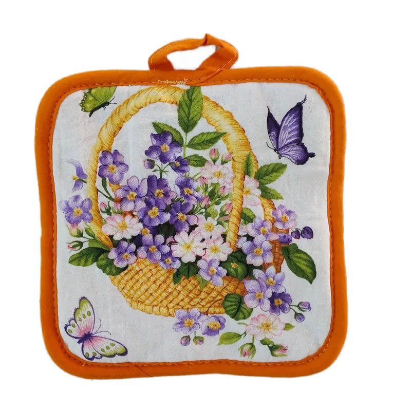 4 Stück/Set 16,5x16,5cm Quadratische Baumwoll-Tischsets mit Blumenmuster, Hitzebeständig, Muttertagsgeschenk – Detail 3