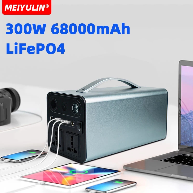 300W LiFePO4 Power Station Portable 68000mAh Solar Generator 220V USB C AC Outdoor Charging External Battery Charger For Camping