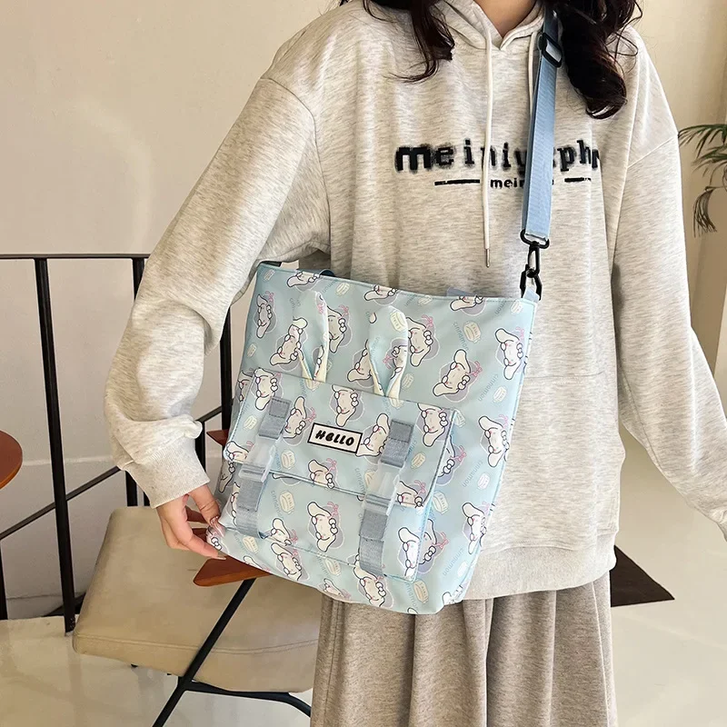 Sanrio Kuromi Canvas Tas Voor Tweeërlei Gebruik Melodie Cinnamoroll Kawaii Cartoon Schoudertas Schattig Casual Accessoire Voor Dagelijks Gebruik