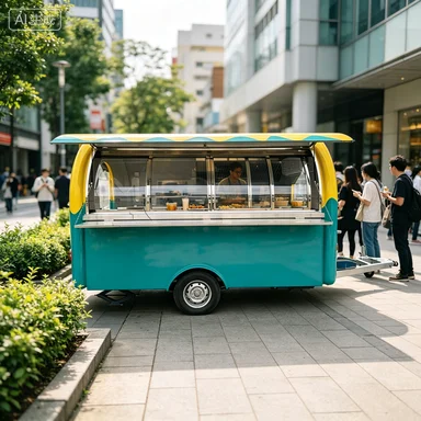 High Quality Custom Teal Yellow Round Shape Mobile Food Trailer Single Axle Food Concession Trailer For Festival Event Outdoor