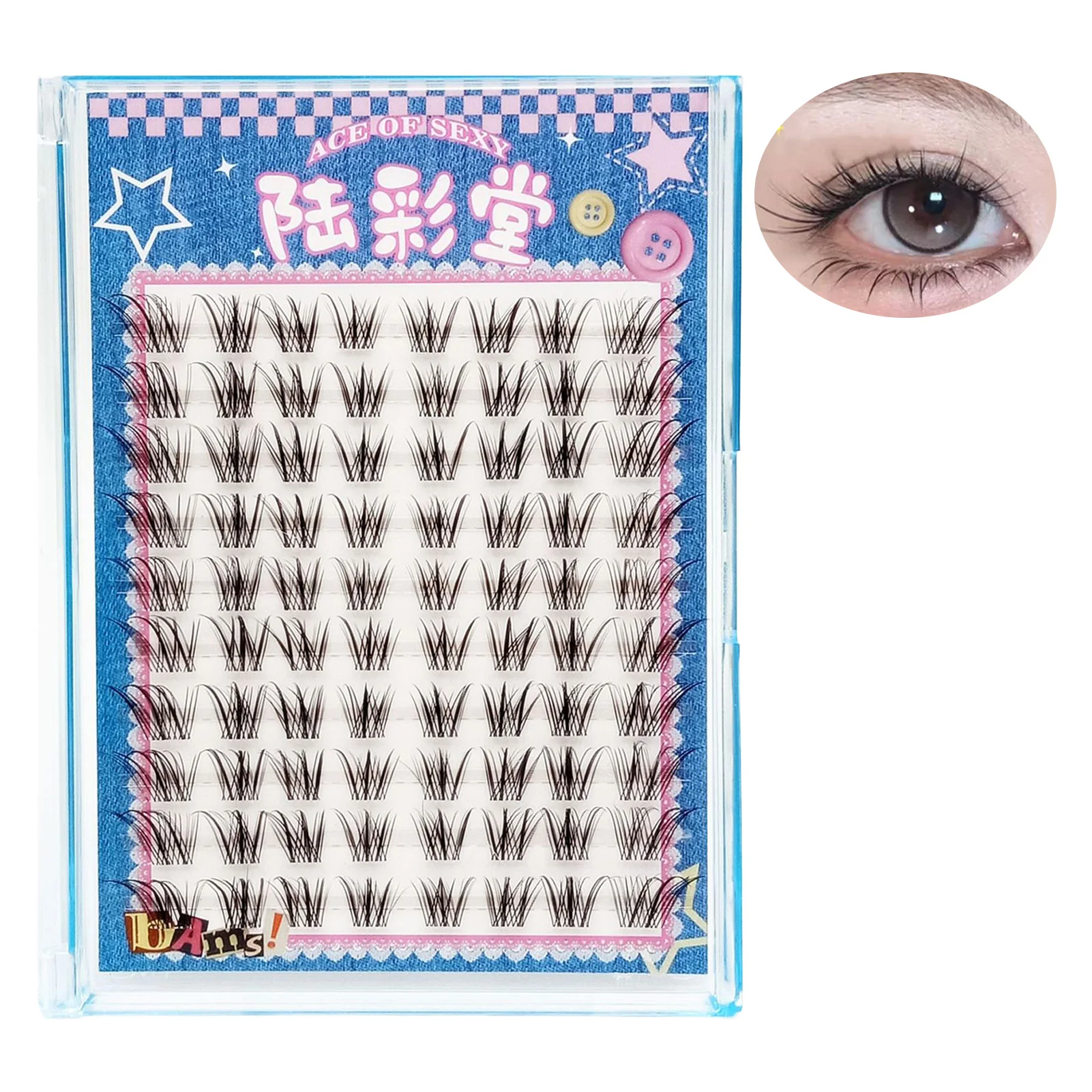 10-reihige Einzelwimpern-Cluster, segmentierte natürliche Wimpernverlängerung, Fuchsstil, fliegende falsche Wimpern, Make-up-Werkzeug
