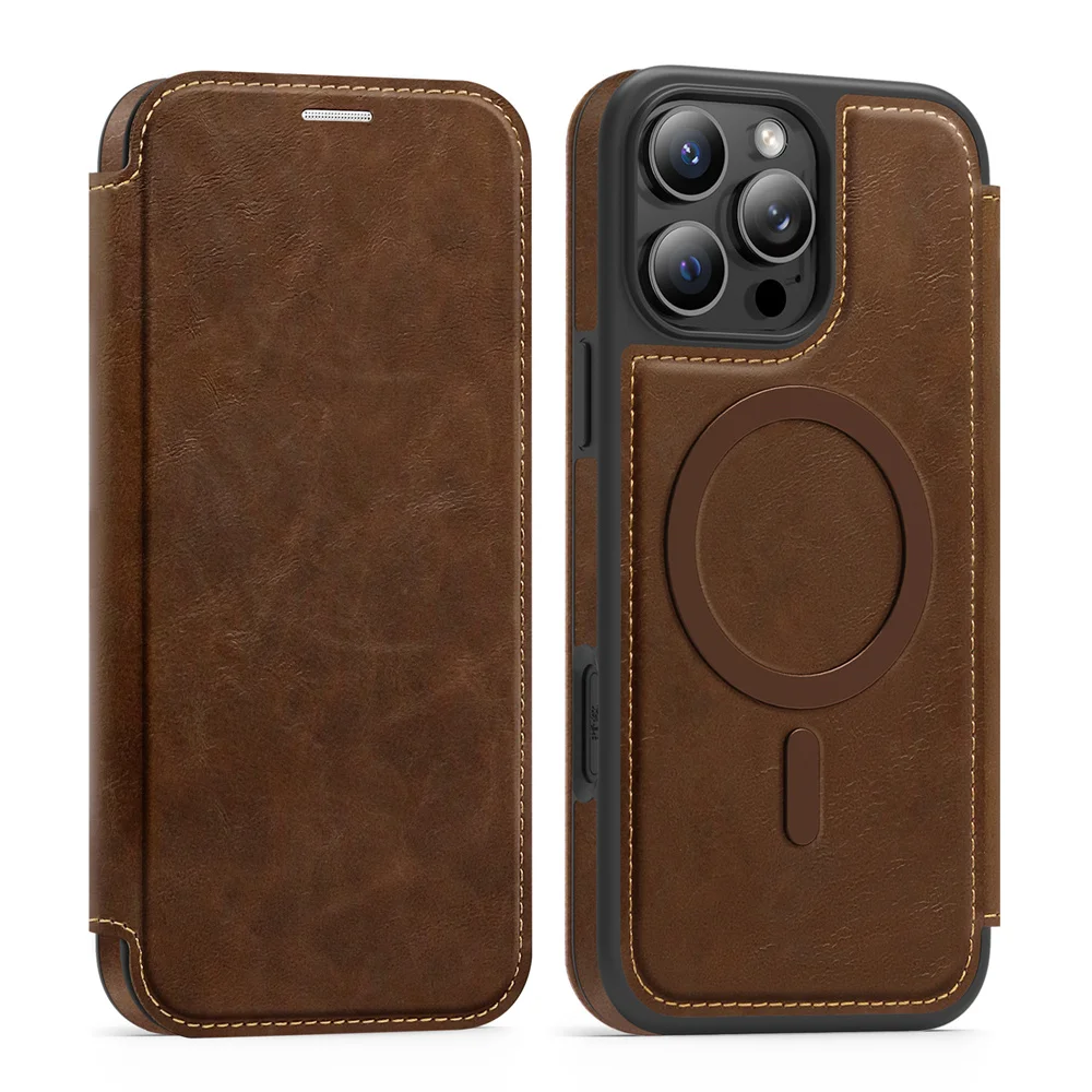 Luxuriöse magnetische Flip-Leder-Brieftaschen-Handyhülle mit Magnet für iPhone 18 15 16 17 Pro Max 16E 14 13 12 11 mit Kartenfach und Kartenhalter – Detail 13