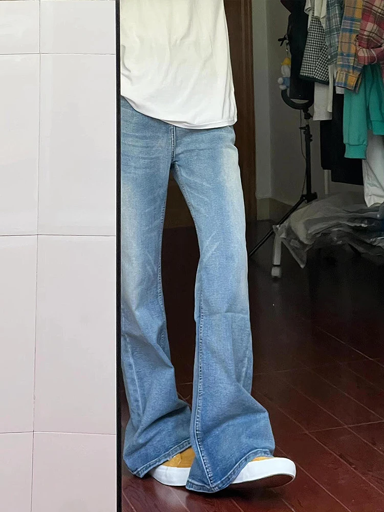 

Light Blue Men's Summer Thin Straight Leg Jeans High Waist Bootcut Cleanfit High Street Style Slimming Blue Denim Casual Pants