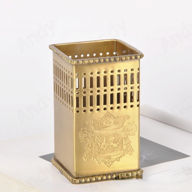 Manual Brass Storage Jar European Openwork Decorative Bedroom Cosmetic Container Creative Desktop Pen Holder Home Decoration