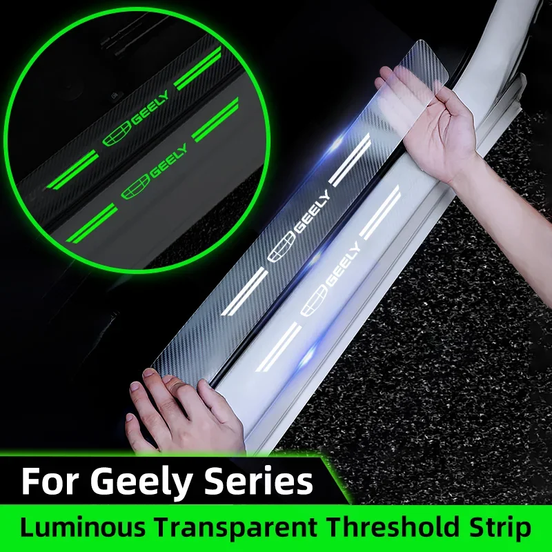 Luminous Transparent Car Door Sill Stickers For Geely Atlas Coolray Emgrand EC7 EC8 X7 EX7 CK2 CK3 GL GS Trunk Threshold Strips