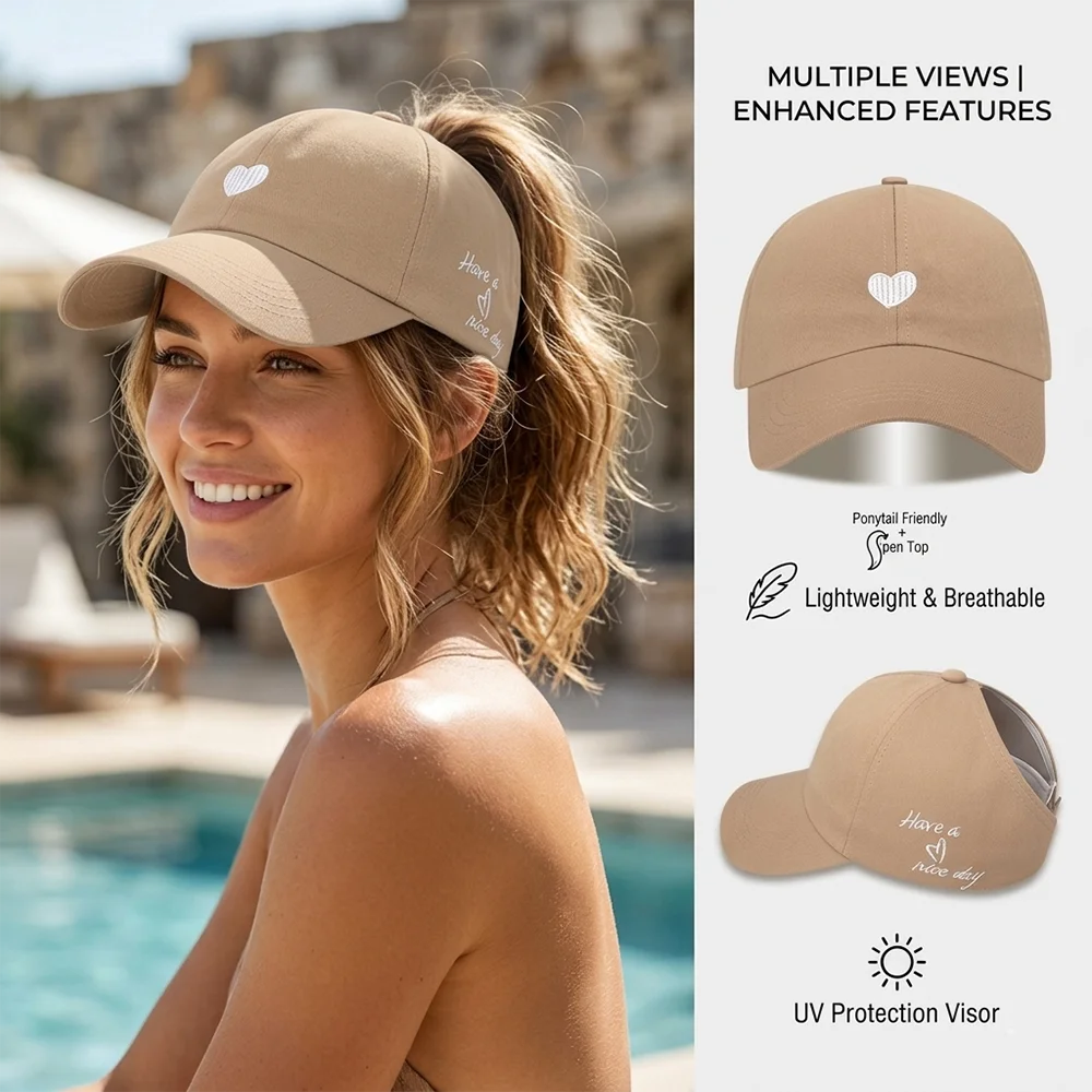 

Дышащая солнцезащитная кепка-козырек для женщин с вышитыми буквами, модная пляжная бейсболка без верха, складная дорожная шляпа для защиты от солнца