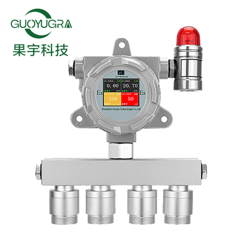 

CE ATEX Certification Online Combustible Gas Detector CH4 H2 C2H4 Ethylene Sensor Fixed Four-in-One Gas Detector with Display
