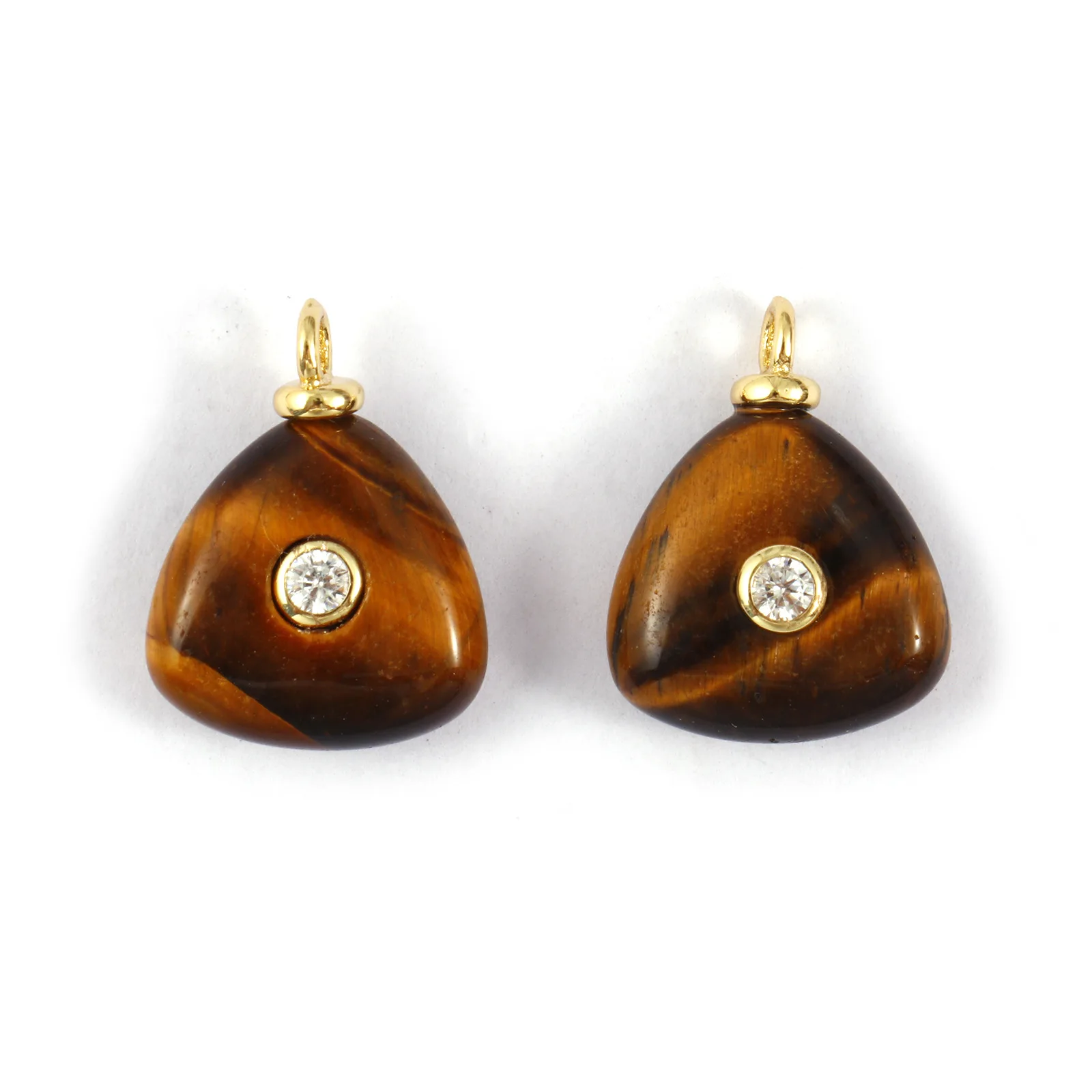 1 Piece Brass & Cubic Zirconia Natural Stone Geometric Charms 18K Gold Plated Olivary Round Pendant For DIY Necklace Making