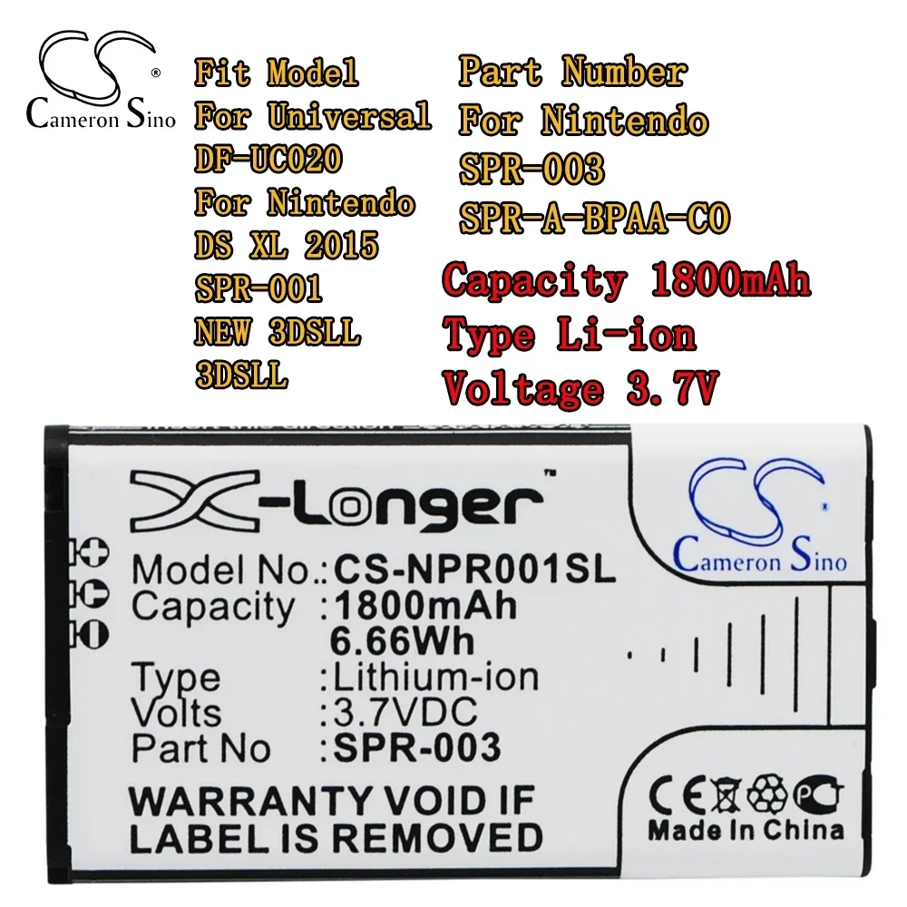 Cameron Sino 1800mAh 3.7V  Li-ion Battery for Nintendo for Universal Series DF-UC020 DS XL 2015 SPR-001 NEW 3DS LL SPR-003