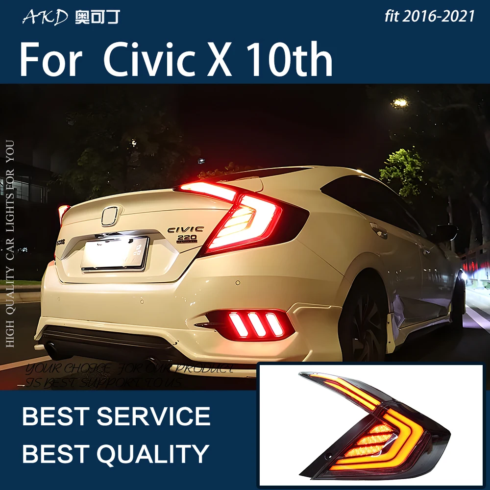 Car Lights For Civic X 2016-2021 Sedan LED Auto Taillight Assembly Upgrade Rear Dynamic Highlight Flicker Breaking Accessories