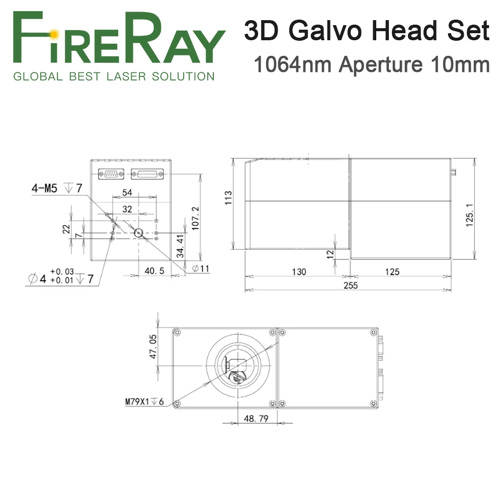 FireRay 1064nm Cost-Effective 3D Galvo Scanner Aperture 10mm 15VDC Galvo Head Set for 3D Fiber Laser Marking Machine