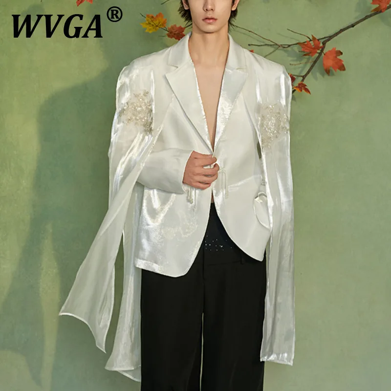 

WVGA весна осень новый мужской High Street новый китайский шикарный поддельный пиджак из двух частей с длинными рукавами нишевый модный повседневный костюм-пальто Ins W9762