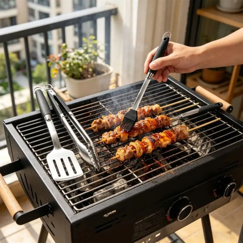  Professional Grade Grilling Tool Set With Heat Resistant Handle Barbecue Utensils Perfect For Picnics And Parties