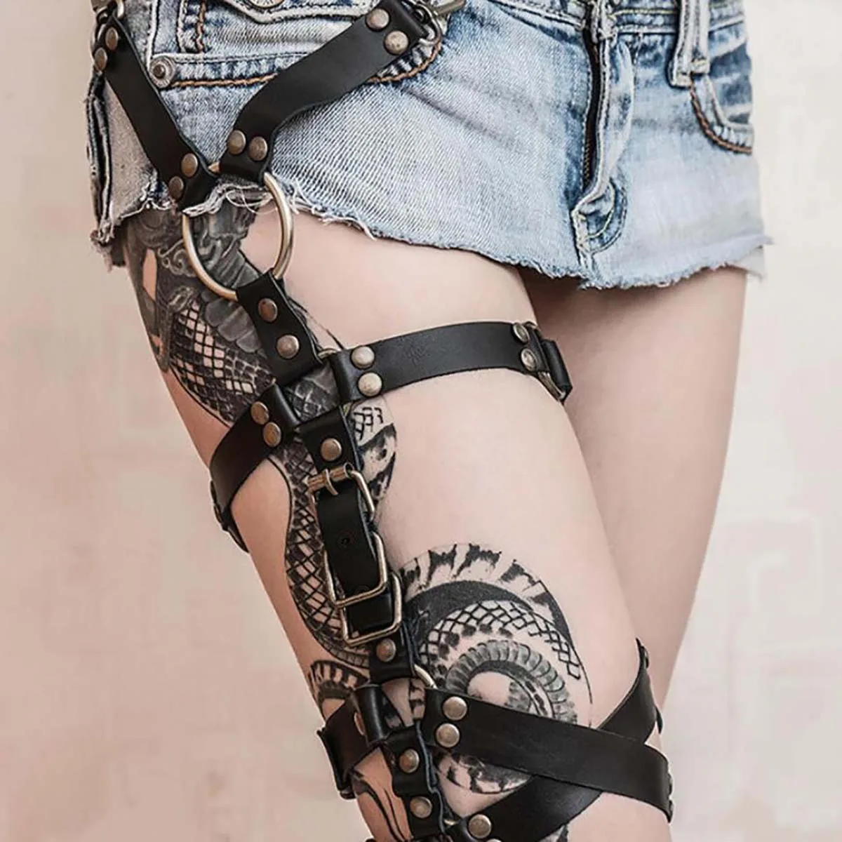 

Women Sexy Body Harness Belt Bondage Lingerie Garter Belt Leather Lingerie Leg Harness Punk Gothic Fetish Clothing