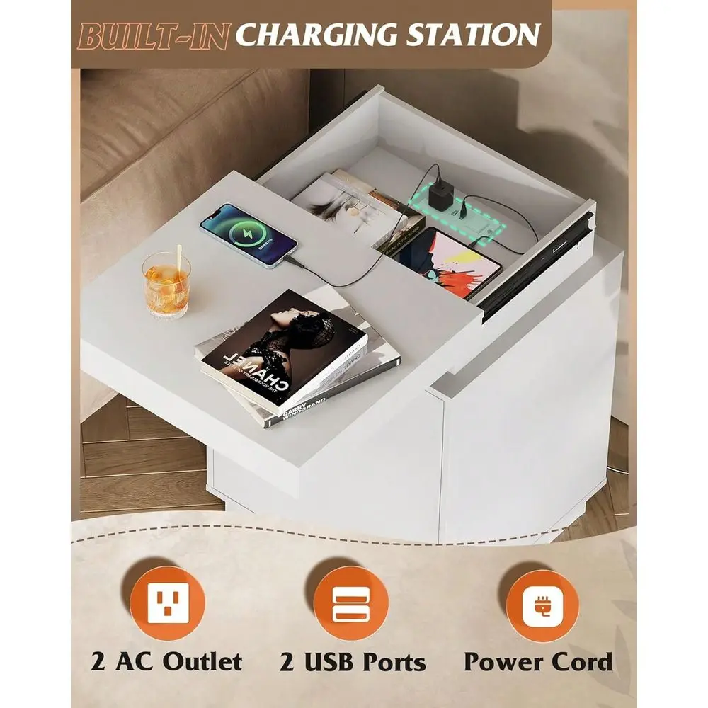 Modern 2 Drawer Nightstand, Smart LED End Table with APP-Controlled RGB Lights, Charging Station and Hidden Storage - view 3