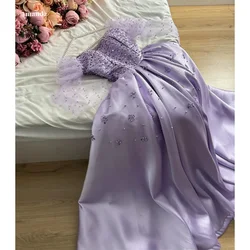 Amanda Lavender Satin Off the Shouler vestidos de fiesta Lace Embroidery A-line فساتين سهرة Elegant Floor-length Party Dresses