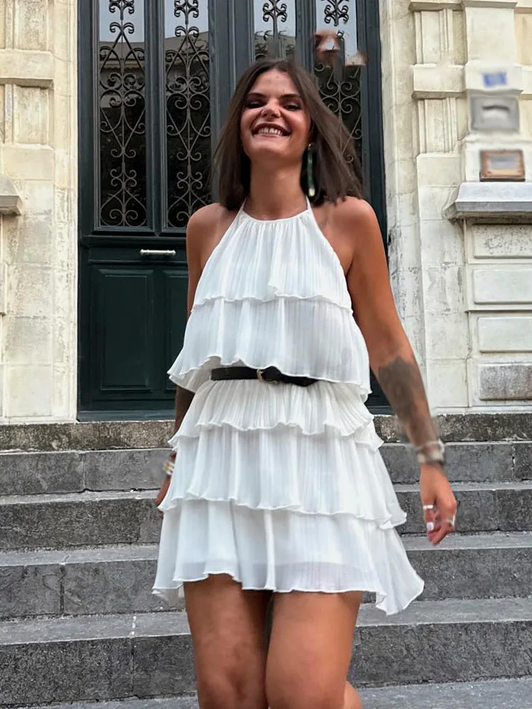 HH Estate delle Donne Nuovo Popolare Dolce Laminato Decorativo Halter Neck Abito Femminile di Classe Sexy Backless Mini Abito Senza Maniche