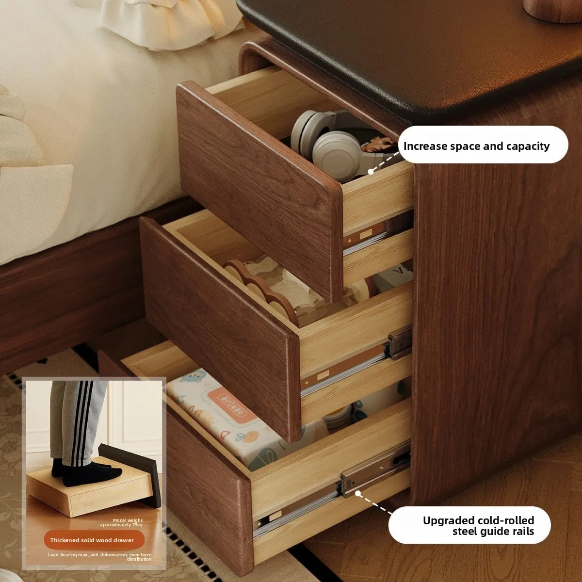 Solid wood bedside table household bedroom 2026 new small medieval retro style modern simple bedside storage cabinet