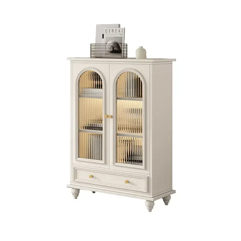 

American solid wood retro arch wine cabinet, integrated against the wall