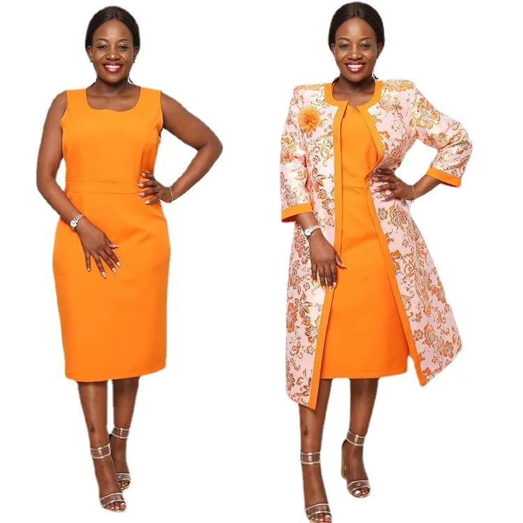 

2 Piece Set African Dresses For Women Coat And Office Lady Dress 2023 Autumn Winter New Bazin Riche Traditional Africa Clothing