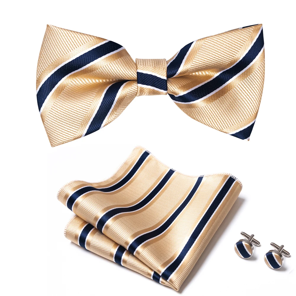 

Wholesale Fashion Holiday Present Silk Woven Bow Tie Pocket Squares Cufflink Set Blue Wedding Accessories Dot Man