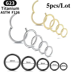 Juego de 5 piezas de titanio G23, Piercing helicoidal para el tabique, Daith Tragus, pendientes de Aro para el cartílago, 16G, 18G, 20G, joyería para la nariz con bisagras sin costuras