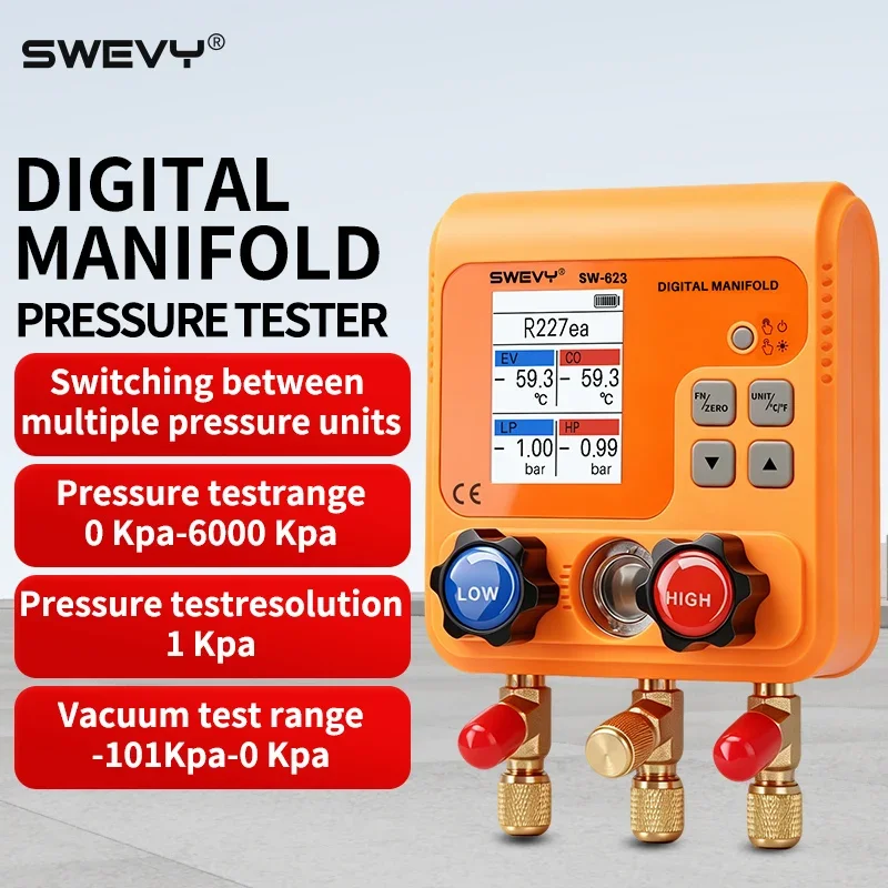 SWEVY SW-623 - Medidor de Presión Digital para Sistemas HVAC, 0-6000 Kpa, Vacuómetro